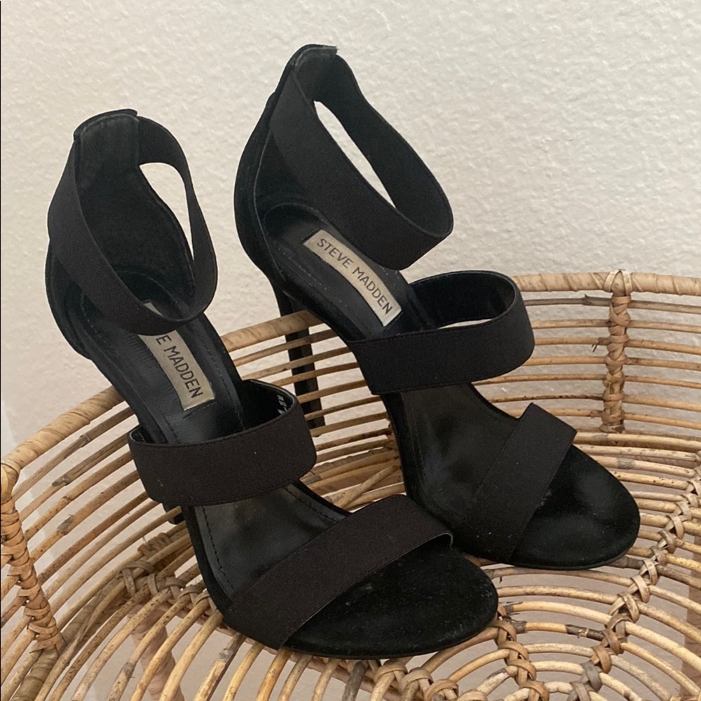 Steve Madden Black Stiletto Heels with Strappy Design